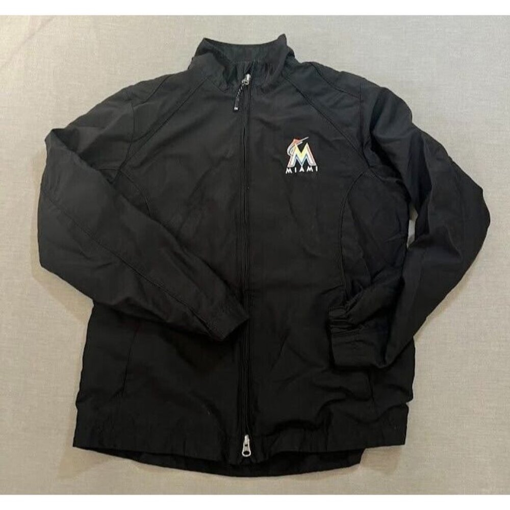Miami Marlins Cutter & Buck Baseball Jacket‎ Womens M Black Full Zip Long Sleeve